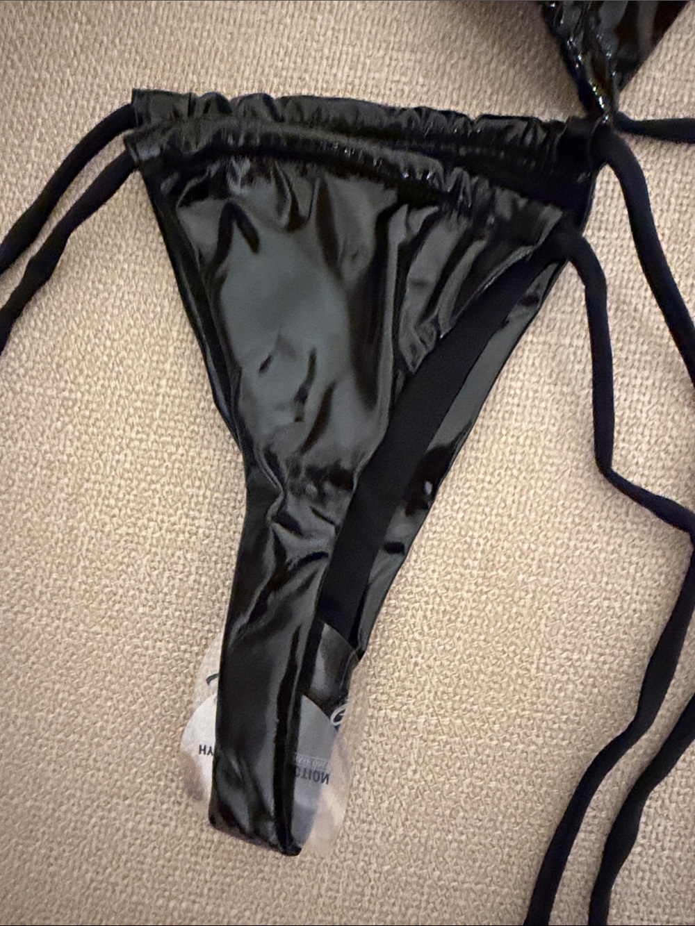 Glossy Black String Triangle Bikini Set - Picture 3 of 5